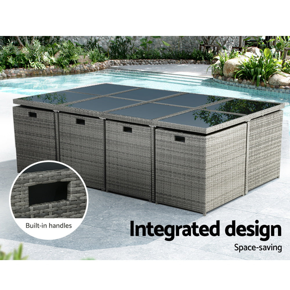 Sorrento Premium 13 Piece Outdoor Dining Set - Grey, Red & Beige Cushions